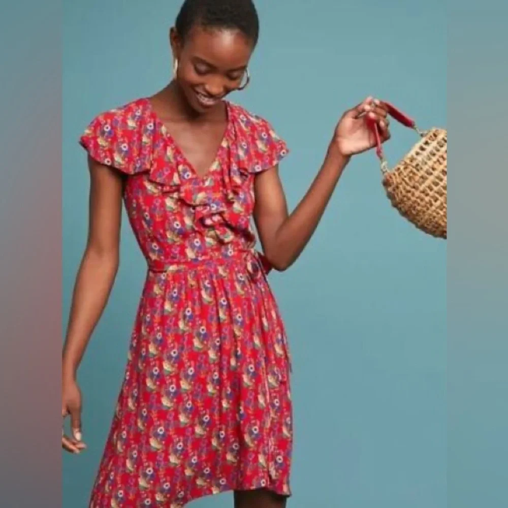 Anthropologie Red Ruffled Tiered Sundress - Picture 2 of 11